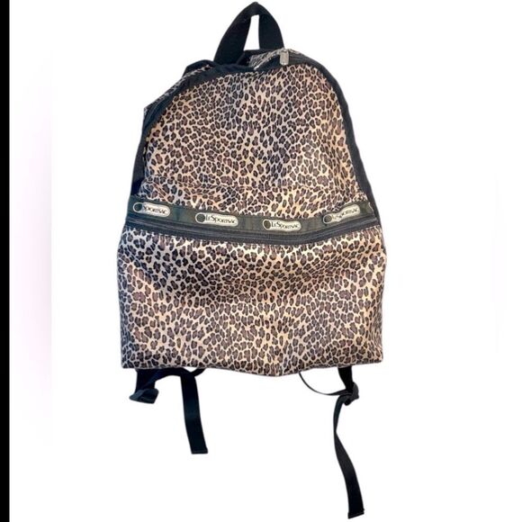 Lesportsac LEOPARD BACKPACK BLACK BROWN ANIMAL PRINT CHEETAH TRAVEL Candace - Picture 15 of 16